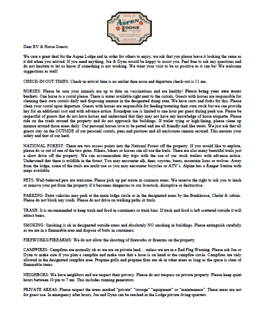 RV & horse camping page